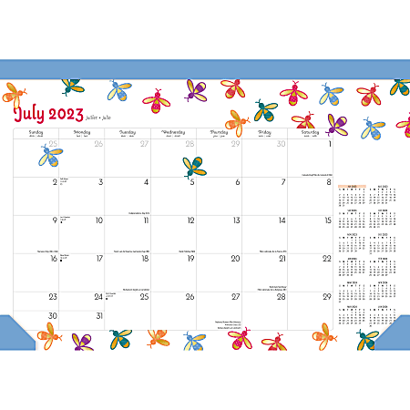 2023-2024 Plato 18-Month Monthly Desk Pad Calendar, 11" x 15-1/2", Busy Bees, July To December