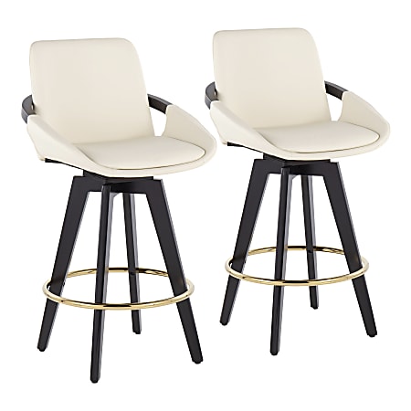 LumiSource Cosmo Faux Leather Counter Stools, Black/Gold/Cream, Set Of 2