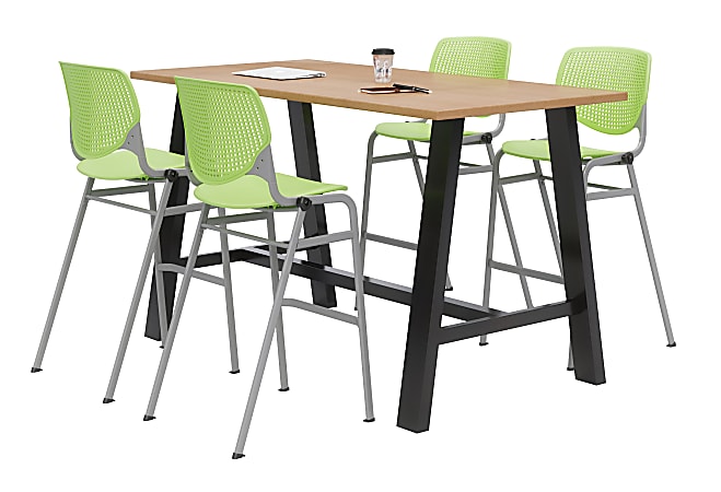 KFI Studios Midtown Bistro Table With 4 Stacking Chairs, 41"H x 36"W x 72"D, Kensington Maple/Lime Green