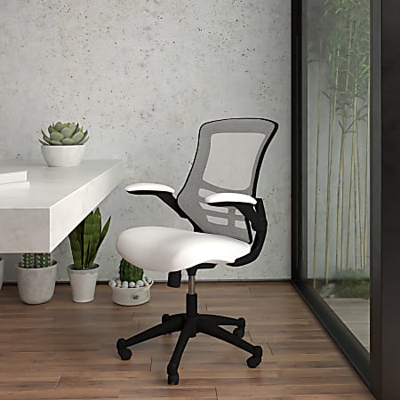 Flash Furniture Mesh Mid-Back Swivel Task Chair With Flip-Up Arms, White/Black