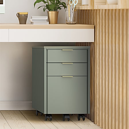 Realspace® 18"D Wood Vertical 3-Drawer File Cabinet, Pistachio Cream