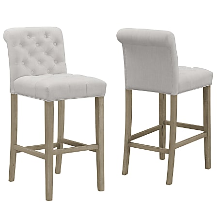 Glamour Home Aleen Bar Stools, Beige/Antique Wood, Set Of 2 Stools