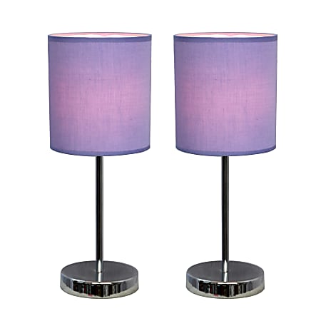 Simple Designs Mini Basic Table Lamp with Fabric Shade, 11"H, Purple/Chrome, Set of 2 Lamps