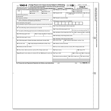 ComplyRight™ 1042-S Inkjet/Laser Tax Forms, Copy E For Withholding Agent, 8 1/2" x 11", Pack Of 50 Forms