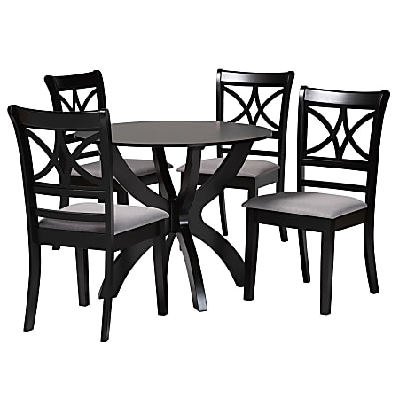 Baxton Studio Noemi Modern Fabric/Finished Wood 5-Piece Dining Set, 29-15/16"H x 35-7/16"W x 35-7/16"D, Gray/Dark Brown