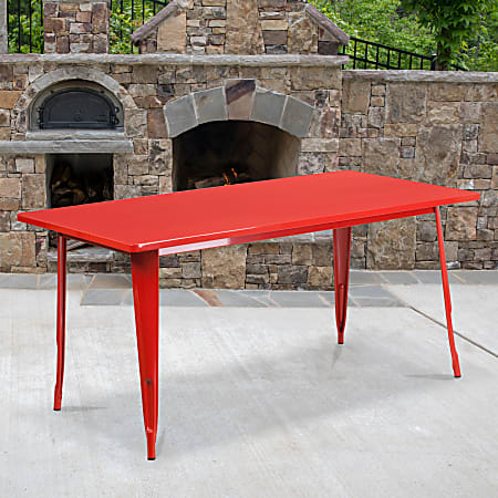 Flash Furniture Commercial Grade Indoor/Outdoor Metal Table, 29-1/2”H x 31-1/2”W x 63”D, Red