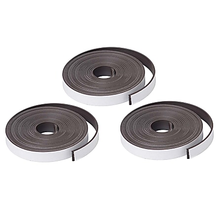 Dowling Magnets Magnet Strip Rolls With Adhesive, 1" x 10', Black, Pack Of 3 Rolls