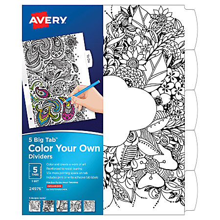 Avery® Big Tab Reversible Fashion Dividers, 8 1/2" x 11", Black/White, Pack Of 5
