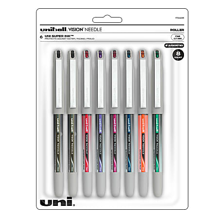 uni ball Vision Rollerball Pens Fine Point 0.7 mm Assorted Barrels Assorted  Ink Colors Pack Of 5 - Office Depot