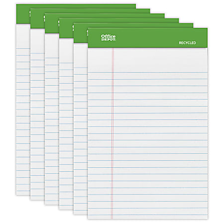 Office Depot® Brand 100% Recycled Perforated Legal Pads, 5" x 8", 50 Sheets, White, Pack Of 6 Pads