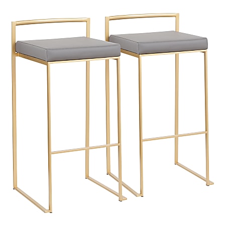 LumiSource Fuji Stackable Bar Stools, Gold/Gray, Set Of 2 Stools