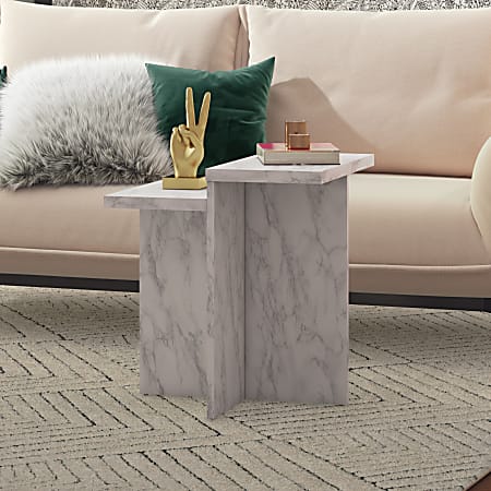 Ameriwood Home CosmoLiving By Cosmopolitan Brielle Rectangle Accent Table, 24"H x 22"W x 22"D, White Marble