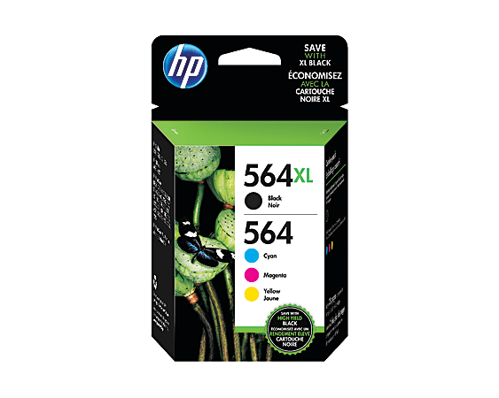 HP 564XL/564 High-Yield Black And Cyan, Magenta, Yellow Ink Cartridges, Pack Of 4, N9H60FN