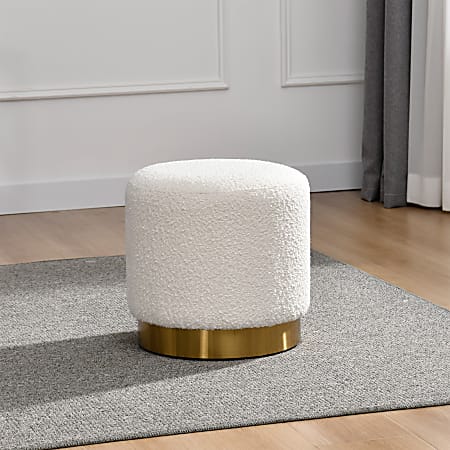 Glamour Home Bellini Bouclé Fabric Ottoman, 16-1/2”H x 16-1/2”W x 16-1/2”D, White/Gold