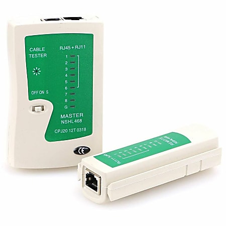 4XEM RJ45/RJ11 Network Cable Tester Cable configuration Network Tester - 4XEM RJ45/RJ11 Network Cable Tester configuration Network Tester Travel alignment for straight, crossover, no connection, short cable configuration battery powered