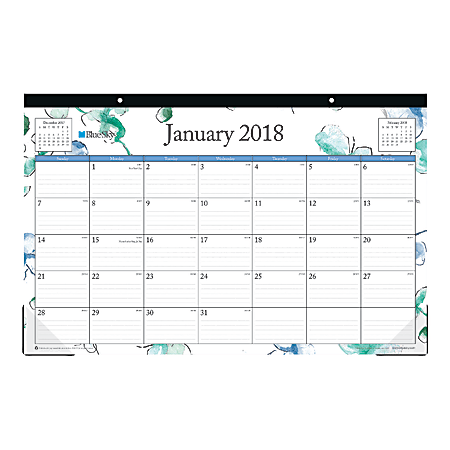 Blue Sky™ Monthly Desk Pad Calendar, 17" x 11", 50% Recycled, Lindley, January to December 2018 (100024)
