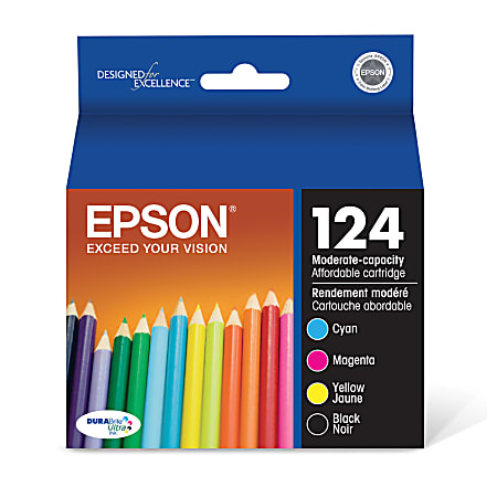 Epson&reg; 124 DuraBrite&reg; Ultra Black And Cyan, Magenta, Yellow Ink Cartridges, Pack Of 4, T124120