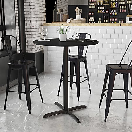 Flash Furniture Round Laminate Table Top With Bar Height Table Base, 43-3/16”H x 36”W x 36”D, Black