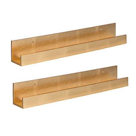 Kate and Laurel Levie Floating Shelf Wall Ledges, 3-1/2"H x 24"W x 3-9/16"D, Gold, Set Of 2 Ledges