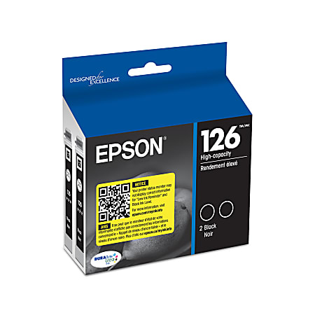 Epson® 126 DuraBrite® Black Ultra-High-Yield Ink Cartridges, Pack Of 2, T126120-D2