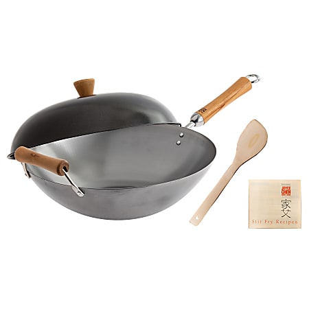 Joyce Chen Classic Series 4-Piece Steel Wok Set With Lid And Birch Handles, Silver
