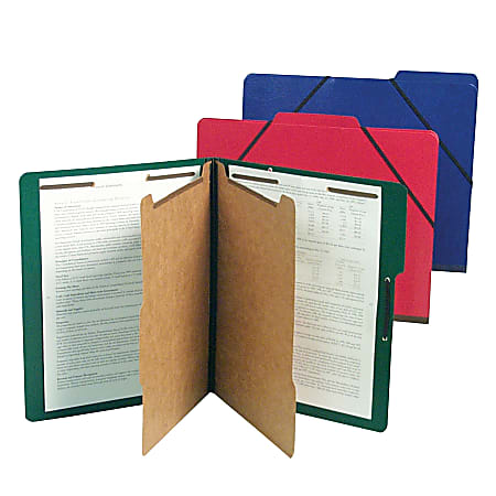 SJ Paper Classification Folders, 2 Dividers, 6 Partitions, 1/3 Cut, Letter Size, 30% Recycled, Executive Red, Pack Of 10