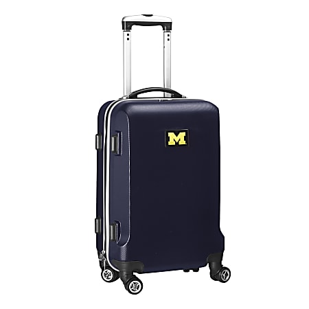 Denco Sports Luggage NCAA ABS Plastic Rolling Domestic Carry-On Spinner, 20" x 13 1/2" x 9", Michigan Wolverines, Navy