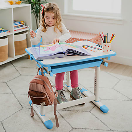 Mount It Kids Desk and Chair Set Steel White Blue