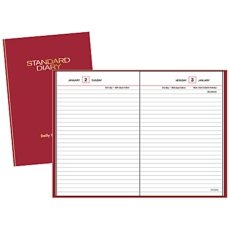 AT-A-GLANCE® Standard Diary® 30% Recycled Hardbound Daily Reminder, 5" x 7 1/2", Red, January–December 2016