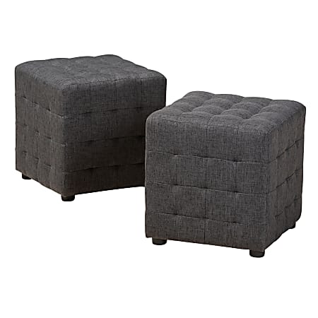 Baxton Studio Modern And Contemporary Tufted Cube Ottomans, Charcoal, Set Of 2 Ottomans