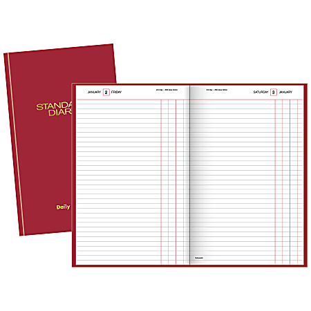 AT-A-GLANCE® Standard Diary® 30% Recycled Hardbound Daily Reminder, 7 7/8" x 12 1/2", Red, January–December 2016
