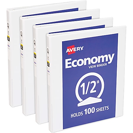 Avery® Economy View Binder, 1/2" Ring, 8 1/2" x 11", White, Pack Of 4