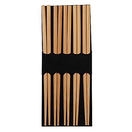 Joyce Chen Reusable Burnished Bamboo Chopsticks, 9"H x 1/4"W x 1/4"D, Pack Of 5 Pairs