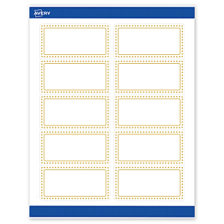 Avery® Printable Labels With Sure Feed® Technology, S00-DJ5-PRWMP10, Rectangle, 2" x 4", Matte White, Preprinted Gold Border with Gold Dots Design, Pack Of 100