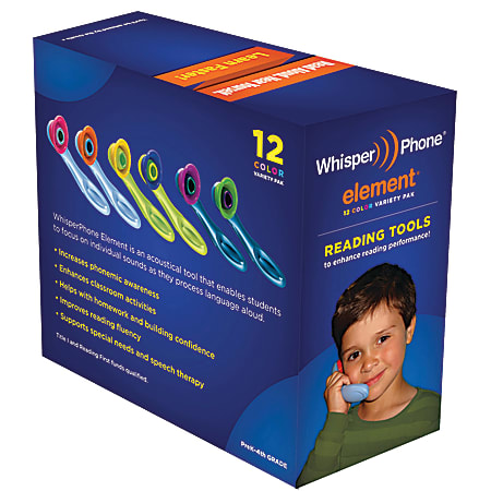 WhisperPhone® Harebrain Element Variety Pak, Pre-K to Grade 4, Assorted Colors, Set of 12 Phones