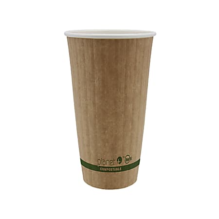 Planet+ Compostable Hot Cups, Double-Wall, 20 Oz, Brown,