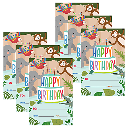 Creative Teaching Press Jungle Friends Happy Birthday Awards, 5-1/2" x 8-1/2", 30 Awards Per Pack, Bundle Of 6 Packs