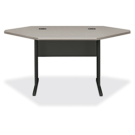 HON® 66000-Series StationMaster® Laminate Corner Desk, Patterned Gray/Charcoal