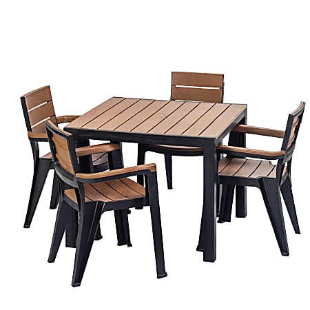 Inval Madeira 5-Piece 4-Seat Square Table And Chair Set, 29"H x 35"W x 35"D, Black/Teak Brown