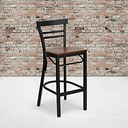 Flash Furniture 2-Slat Ladder Back Restaurant Bar Stool, Cherry/Black