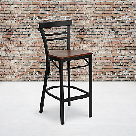 Flash Furniture 2-Slat Ladder Back Restaurant Bar Stool, Cherry/Black