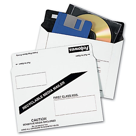 Fellowes® Media Mailers, 100% Recycled Disk/CD Mailers, Pack Of 10