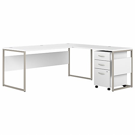 Bush Business Furniture Hybrid 72"W L-Shaped Corner Desk Table With Mobile File Cabinet, White, Standard Delivery