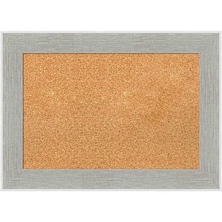 Amanti Art Rectangular Non-Magnetic Cork Bulletin Board, Natural, 29” x 21”, Glam Linen Gray Plastic Frame