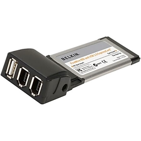 Belkin 3 Port USB 2.0 and FireWire ExpressCard - 2 x 6-pin IEEE 1394a FireWire, 1 x 4-pin Type A USB 2.0 USB - Plug-in Module