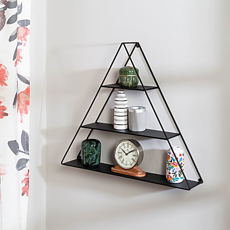 Honey Can Do 3-Tier Triangle Decorative Metal Wall Shelf, 27-5/8”H x 4-15/16”W x 23-5/8”D, Black
