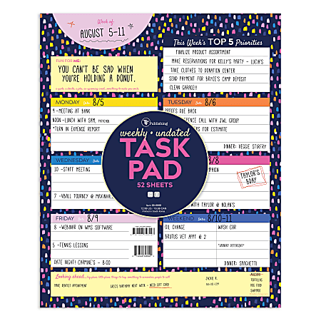 TF Publishing Weekly Task Pad, 9" x 12", Bright Week