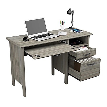 Inval 2 Drawer 1 Shelf 47 W Computer Desk With Keyboard Tray Smoke Oak Office Depot