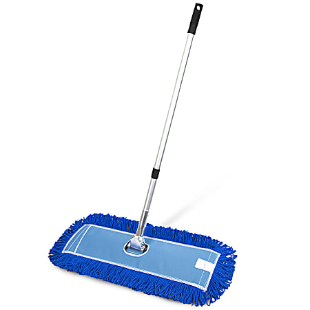 Gritt Commercial All-In-One Microfiber Dust Mop Set With 72" Telescopic Handle, 24", Blue/Silver