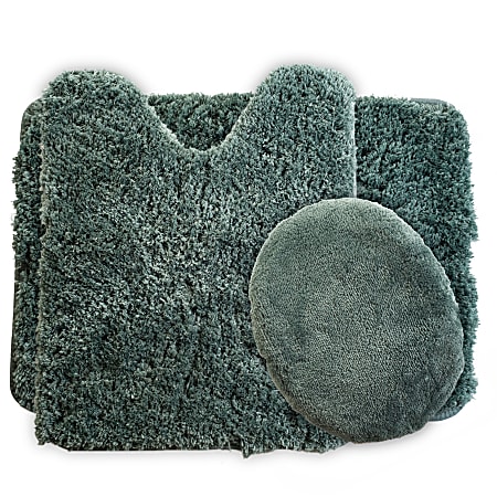 Lavish Home 3-Piece Super Plush Non-Slip Bath Mat Rug Set, Green